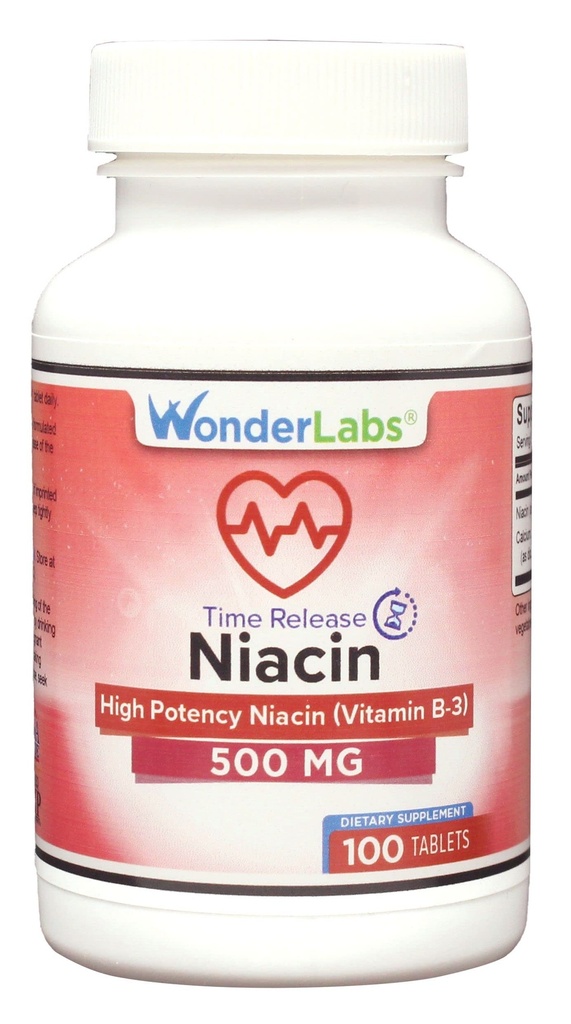 Wonder Laboratories High Potancy Time Release Niacin (Vitamin B3) 500 Mg 100 Tabletten Nicht-GVO, glutenfreie Ergänzung