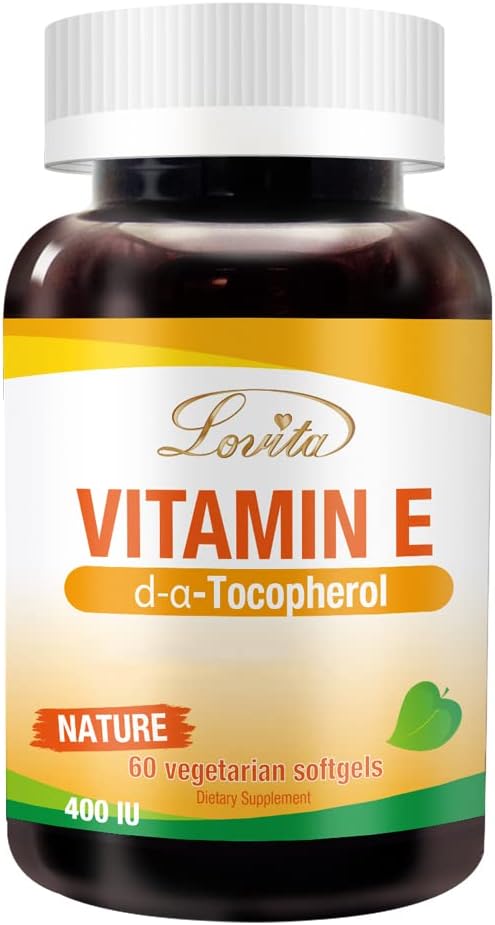 Lovita Vitamin E 400 IU Softgels, Natürliche 268 mg (wie D Alpha Tocopherol), Vegan für gesunde Haut, Haar, Nägel & Immunsystem Unterstützung, 60 Vegetarische Softgele