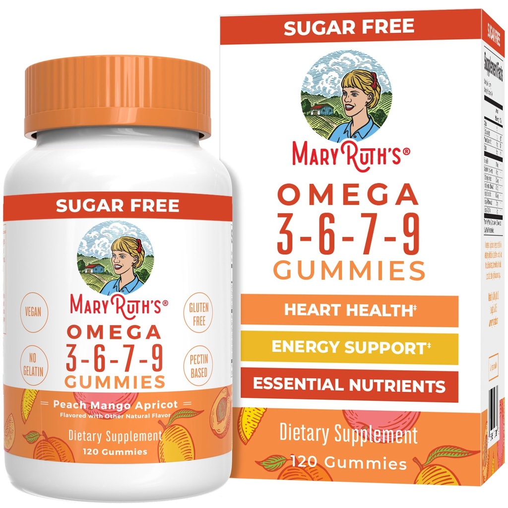 MaryRuth Organics Vegan Omega 3 6 7 9 Gummies | Bis zu 4 Monate Versorgung | Omega 3 Supplement mit Leinsamenöl | Omega 3 Gummies | Kein Fischgeschmack | Nicht-GVO | 120 Count