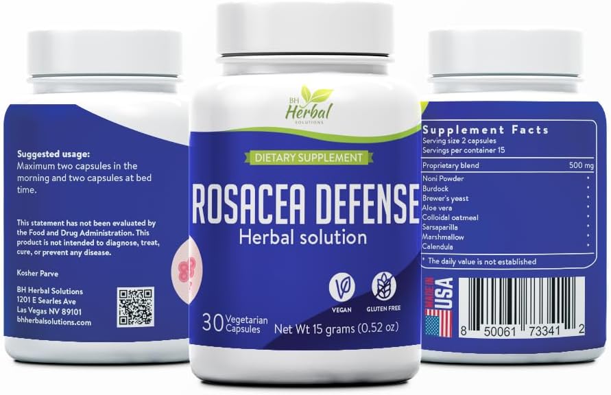 Difesa Rosacea - Supplemento di erbe per la Redità e la sensibilità della pelle - Supporta la calma, la carnagione bilanciata - 100% ingredienti naturali