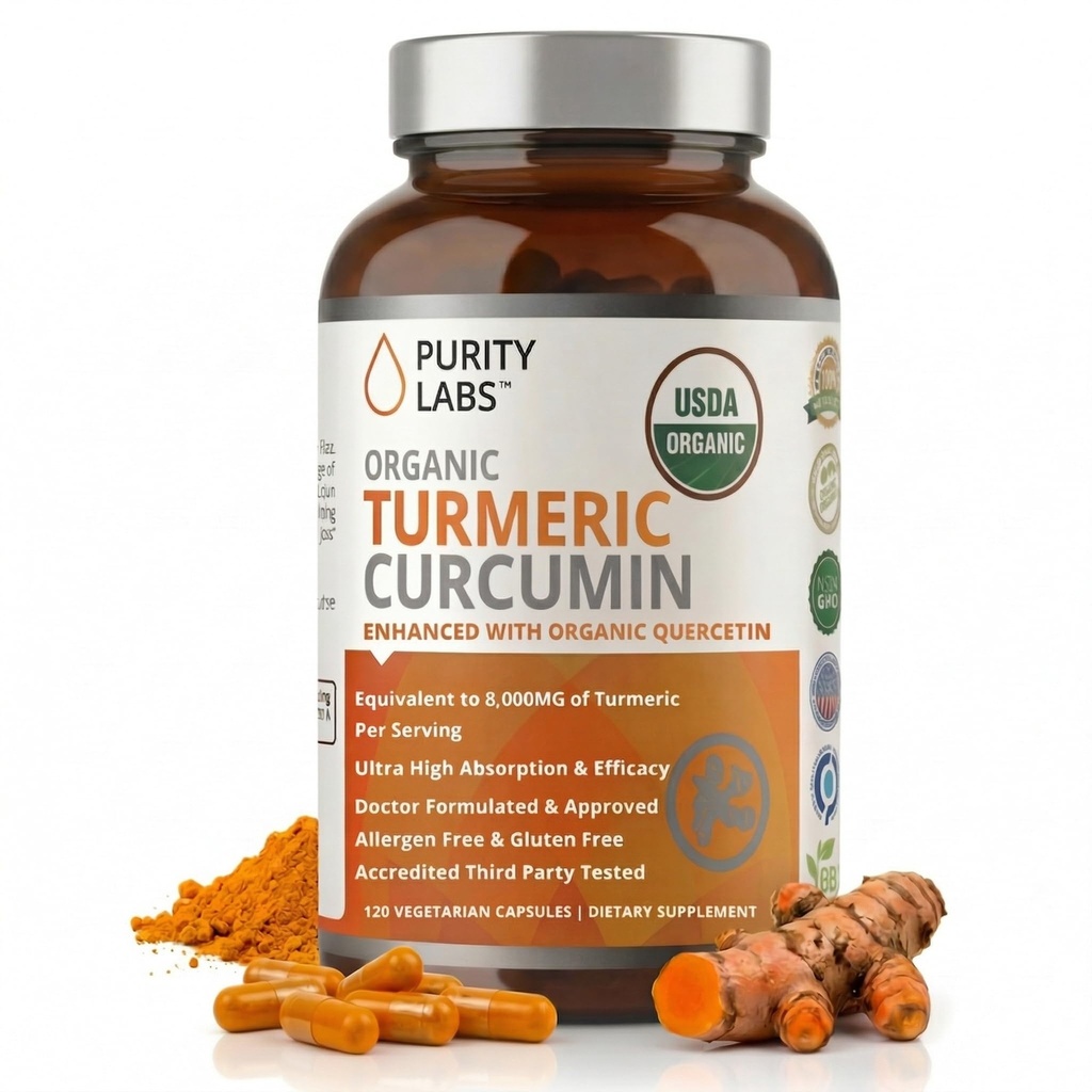 Purity Labs Organic Turmeric Curcumin Supplement mit Piperin 2.250 MG/Serving | 95% Curcuminoids Turmeric Supplements, Antioxidante Gelenkschmerzen Relief, Muskel- und Gehirnunterstützung | Non-GMO - 120 Kapseln