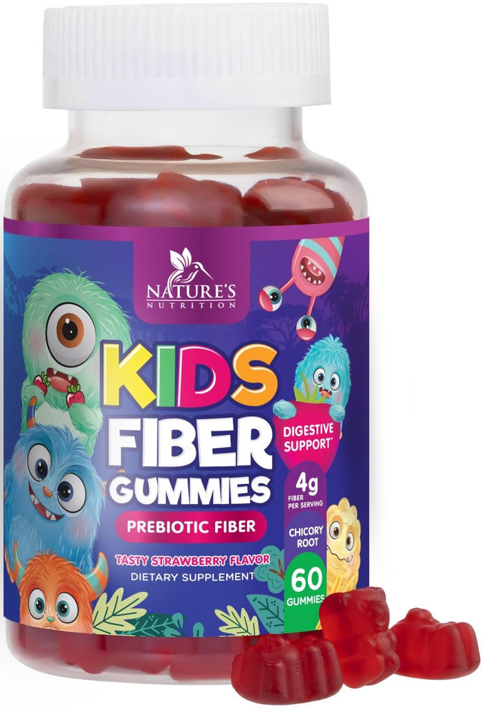 Ballaststoffe für Kinder, Täglich 4g Gummy Fiber Supplement, Prebiotic Digestive Health Support - Nature's Plant Based Soluble Fiber, unterstützt Regularity & Digestion für Kinder Non-GMO - 60 Gummis