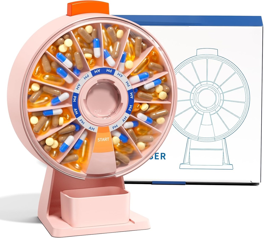 Odaro Grand distributeur de pilules, organisateur hebdomadaire de pilules 7 jours am pm / 14 jours Pill Box, organisateur quotidien de pilules de médecine avec utilisation murale ou permanente pour la vitamine, supplément, médecine - rose