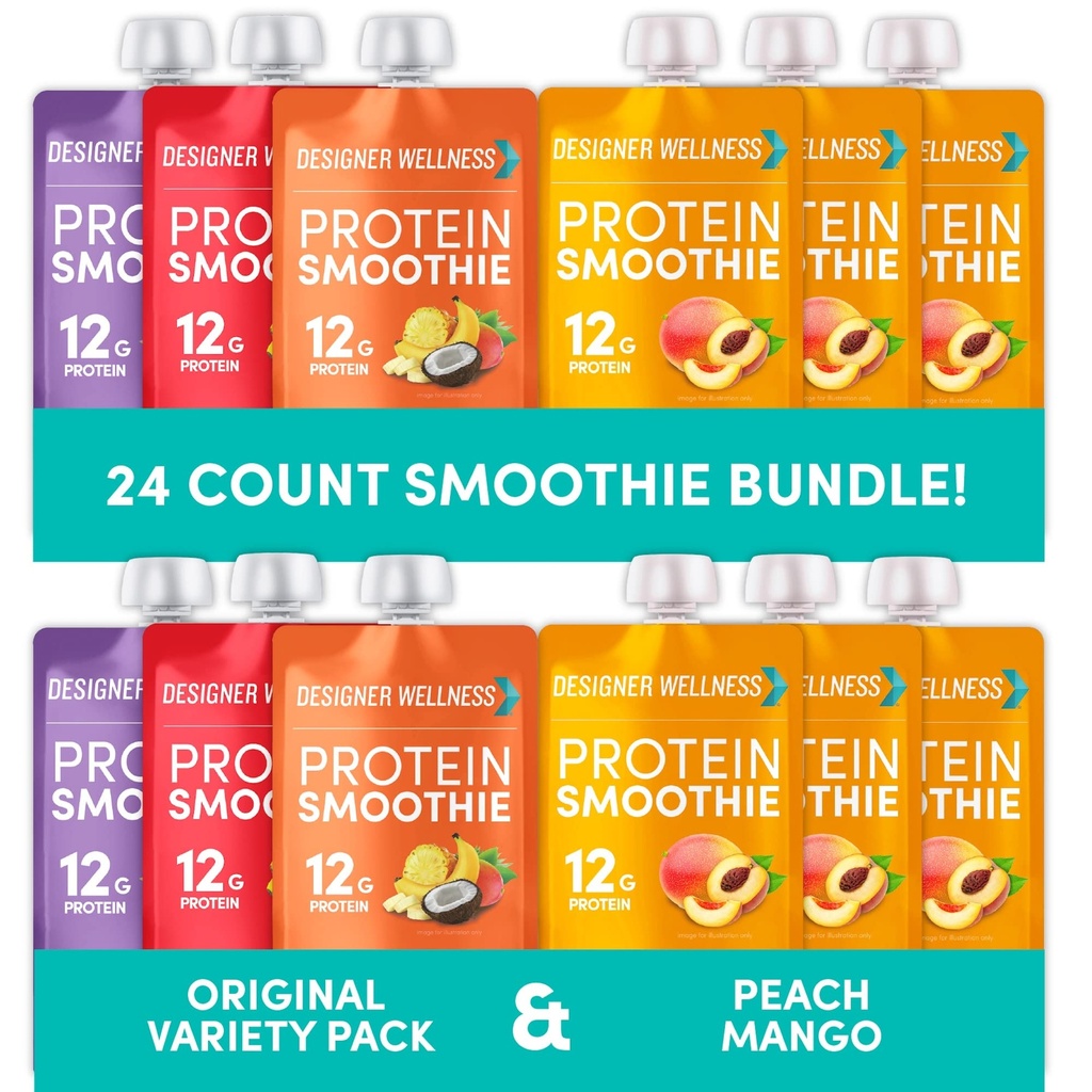 Designer Wellness Protein Smoothies Origignal Variety Pack und Peach Mango Bundle