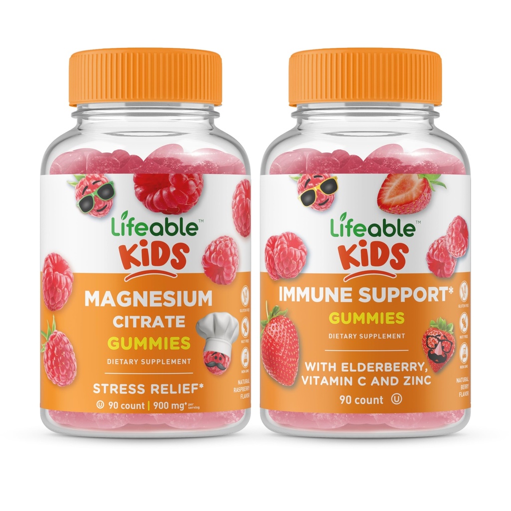 Lebensfähiges Magnesium Kinder + Immununterstützung Kinder, Gummie Bundle - Große Verkostung, Vitaminergänzung, Glutenfrei, GMO frei, Kaugummi