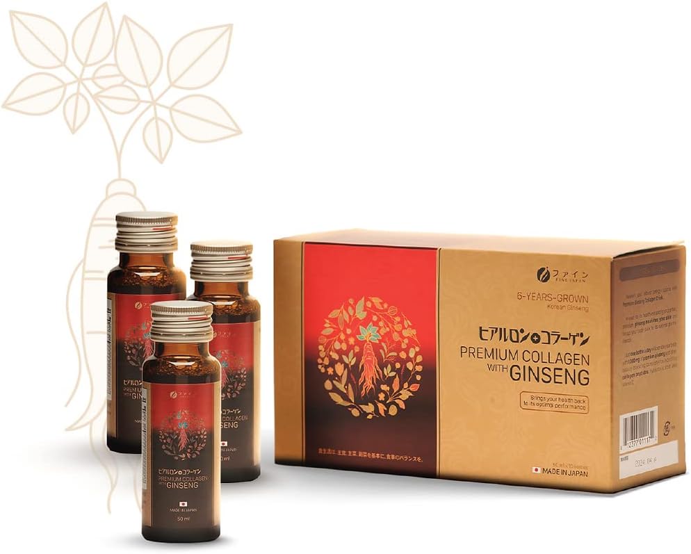 FINE JAPAN Premium Collagen & Ginseng Liquid Supplement for Healthy Aging - Vegan, Hydrating Anti-Aging Serum, Collagen Supplements Peptide Powder Subsitute - Anti-Falten Liquid Collagen für Frauen