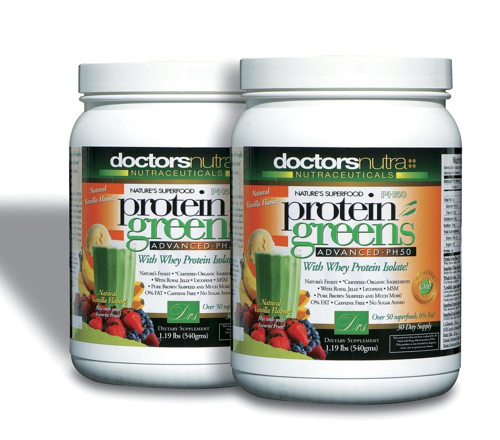 (Pack of 2) PH50 Protéines vertes boisson avec ingrédients biologiques certifiés par les médecins Nutra Nuraceuticals, 1,19 livres (540 grammes) 50 superaliments, enzymes digestives, vanille naturelle