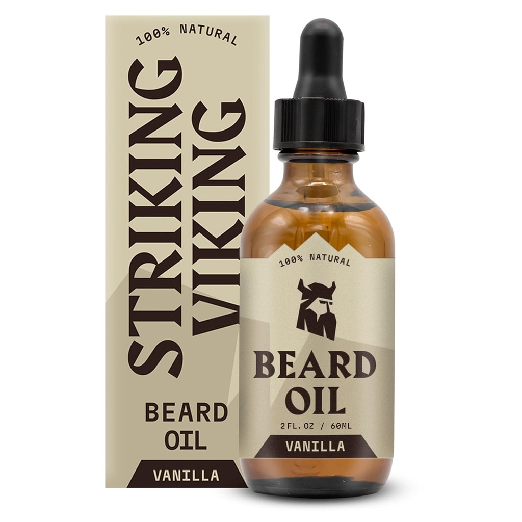 Striking Viking Vanille Bart Öl für Männer - Natürlich abgeleitet Conditioner mit Argan & Jojoba Öle für Erweichung, Feuchtigkeitsspendend und Wachstum (2 Oz)