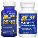 NATURAL STACKS Dopamine Brain Food + Magtech Magnesium Bundle - Chelat Magnesium Complex - unterstützt Gehirngesundheit & Mental Drive* - 150 Gesamtkapseln