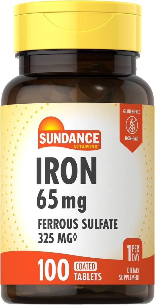 Sundance Iron Supplement Eisensulfat 325mg | 100 Tabletten | Vegetarisch, Non-GMO und Glutenfrei