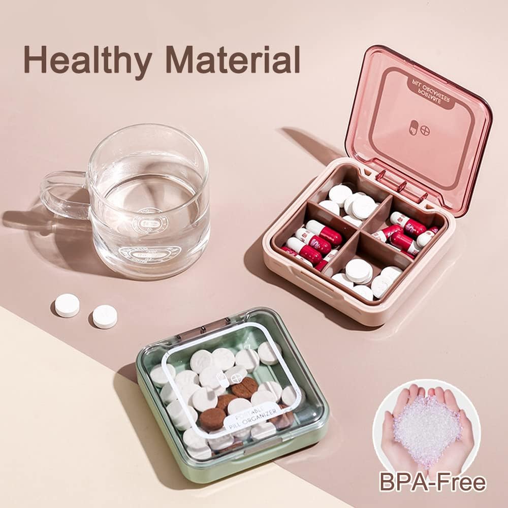 Piccola scatola di pedaggio, BPA Caso di pedaggio gratuito con 4 grandi scomparti per mantenere le vitamine, Organizzatore della scatola di pedaggio portatile impermeabile per il viaggio (verde)