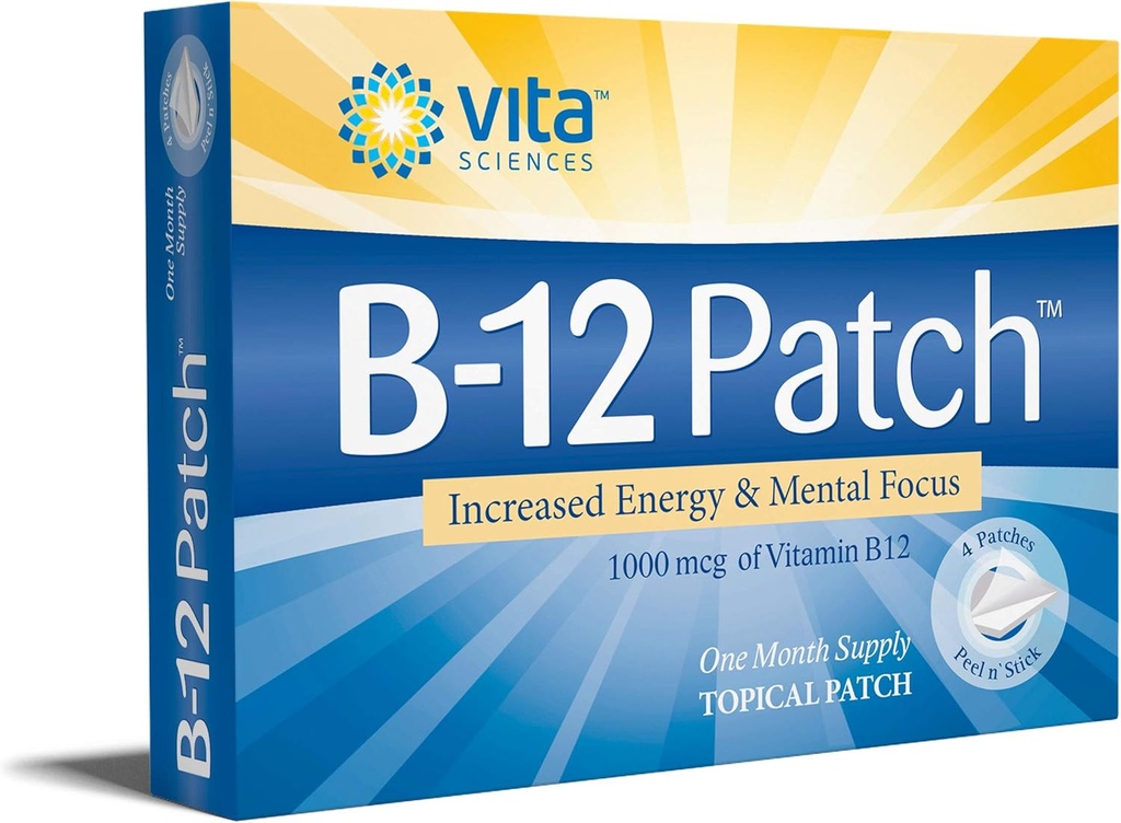 Vita Sciences Vitamina B12 Patch - Formula extra-forza per uomini e donne, 1 mese di fornitura. Aumentare l'energia, il fuoco, la memoria e il metabolismo