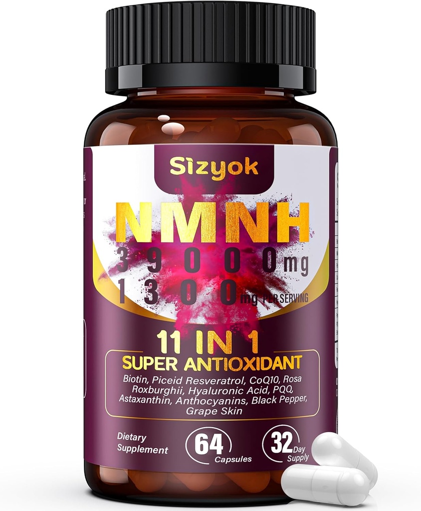 NMNH-Ergänzung (Dihydronicotinamid Mononukleotid) 600mg,NAD Ergänzung mit Resveratrol, CoQ10, Biotin & Hyaluronsäure | Unterstützung Cellular Energy, Metabolism & Skin Wellness, 64 Kapseln