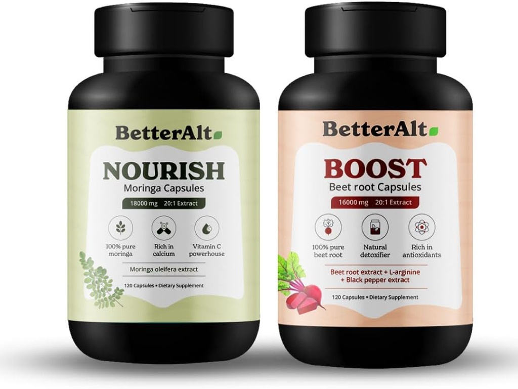 Meilleure Alt Moringa & Capsules de betteraves 100% pur Moringa Feuille Supplément en poudre et 100% naturel supplément de betteraves