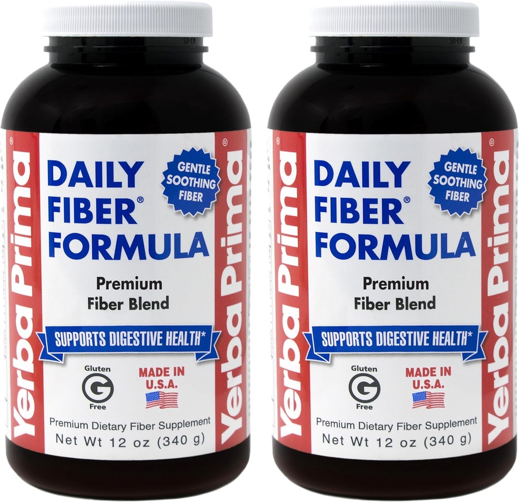 Yerba Prima Daily Fiber Formula Powder - 12 oz (Pack of 2) - Soluble & Insoluble Dietary Fiber Supplement - Colon Cleanse - Gut Health - Vegan, Non OGM, Senza glutine