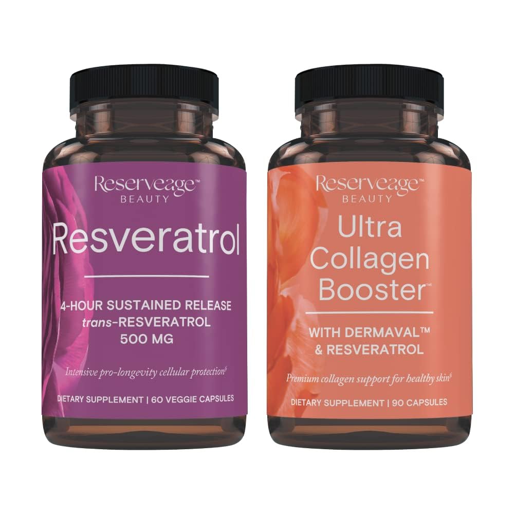 Reservate Resveratrol & Ultra Collagen Booster - Resveratrol & Collagen Capsules for Cell & Skin Support - Features Dermaval - 60 Kapseln, 90 Ultra Collagen Booster Kapseln