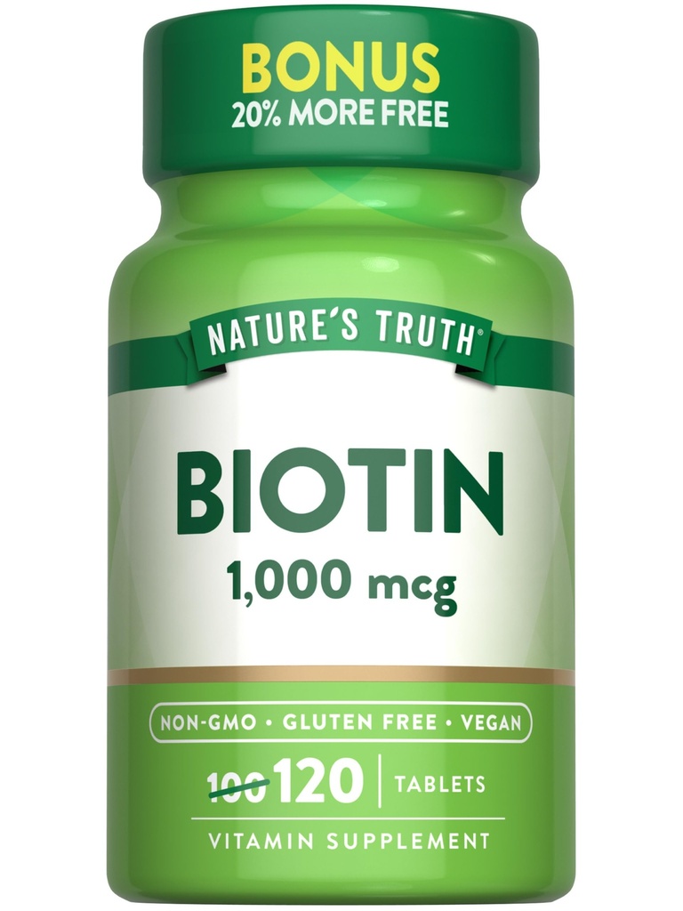 Nature's Truth Biotin 1000mcg | 120 Tabletten | Vegan, Non-GMO, Gluten kostenlose Ergänzung