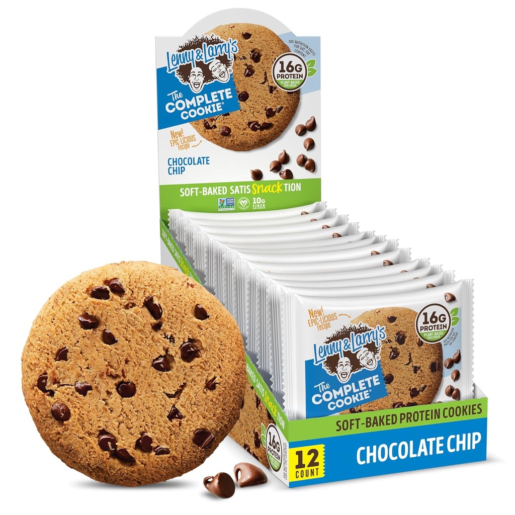 Lenny & Larry's The Complete Cookie, Chocolate Chip, Soft Baked, 16g Plant Protein, Vegan, Non-GMO, 4 Unnce Cookie (Pack von 12)