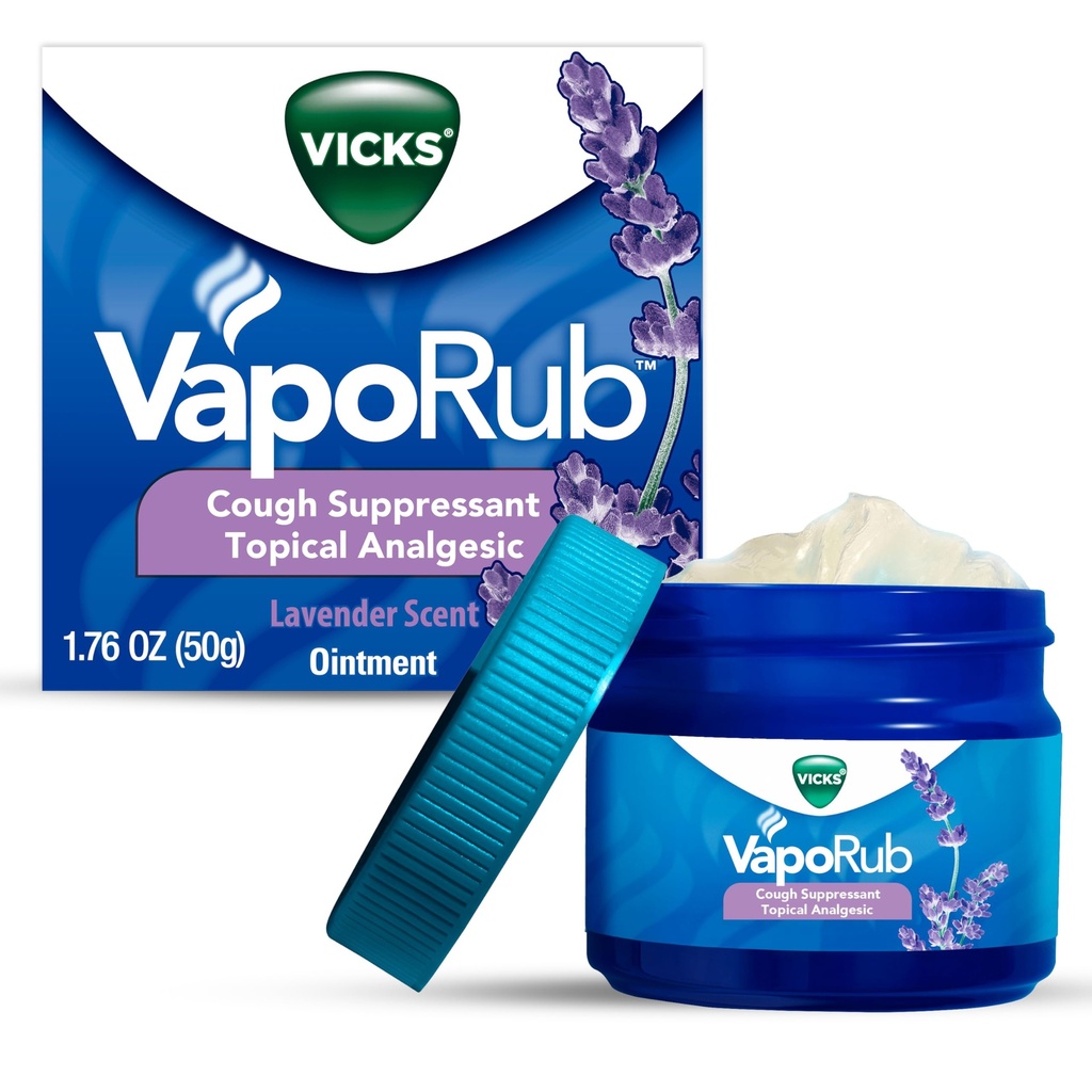 Vicks VapoRub, Lavender Scent, Cough Suppressant, Topical Chest Rub & Analgesic Ointment, Medicated Vicks Vapors, Relief von Cough Wegen Kalt, Aches & Pains, 1.76oz