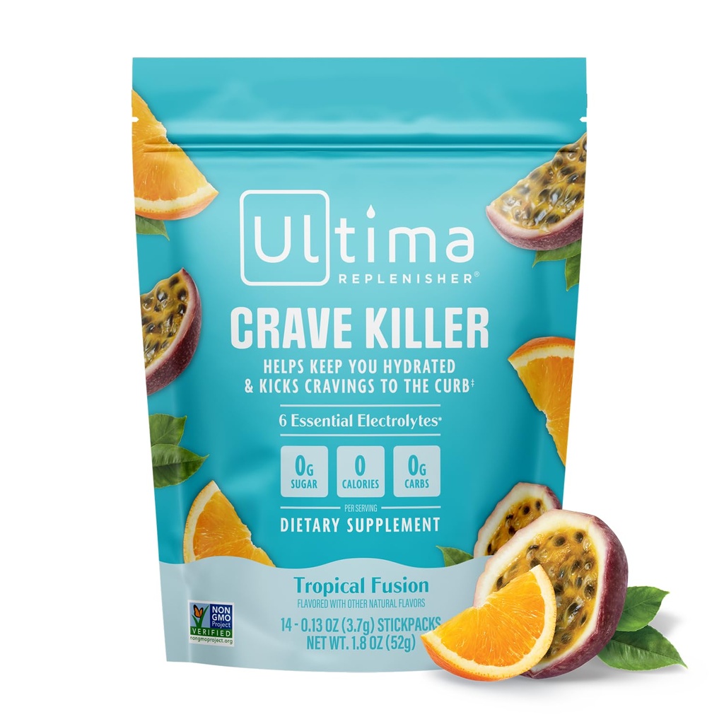 Ultima Replenisher Crave Killer Supplement und Elektrolyte Pulver – Tropical Fusion, 14 Stickpacks – Hydration Packets Das Kick Cravings zum Kurb