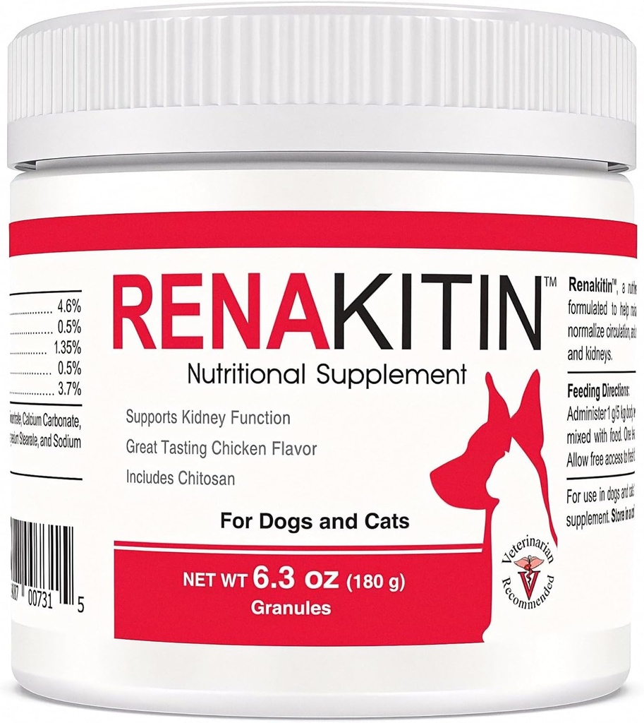 Renakitin Kidney Ergänzungen für Hunde Katzen - Enthält Chitosan & Calcium Carbonate, Unterstützung Optimal Kidney Funktion, Great Tasting Chicken Flavor, 6.3 oz