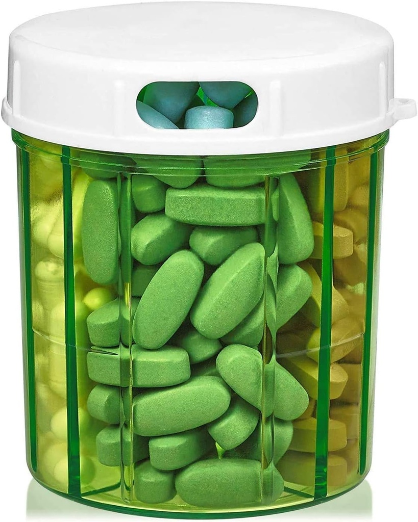 Distributeur d'organisateur de pilules rondes - Boîtes à pilules avec 4 compartiments pour médicaments, vitamines et suppléments Boîte de rappel quotidienne de pilules