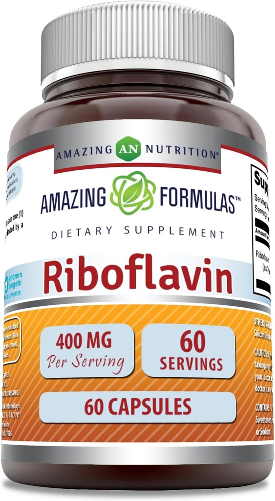 Amazing Formulas Riboflavin (Vitamin B2) Supplemento | 400 Mg per Serving | 60 Capsule | Non-GMO | Gluten-Free | Made in USA