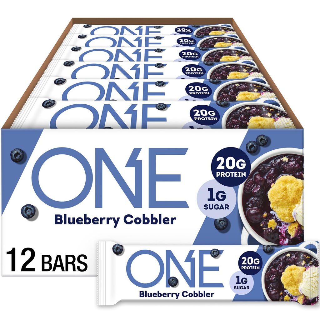 ONE Protein Bars, Blueberry Cobbler, Gluten Free con 20g Protein e 1g Sugar, Pantry Staples, 2.12 oz (12 Conte)
