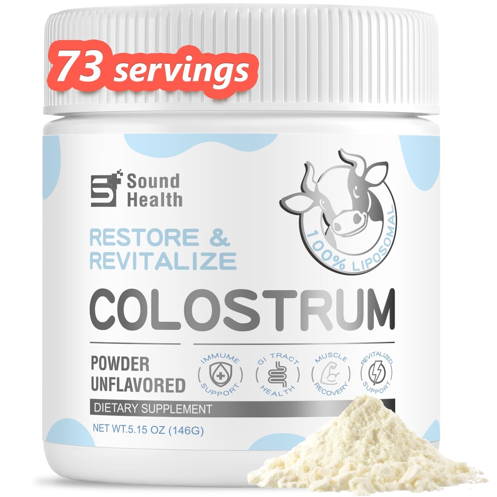 Colostrum Supplement Powder for Humans - Organic Bovine Colostrum Supplemento per Gut Health, Hair Growth, Beauty, and Immune Support - Unflavored (73 Serve)