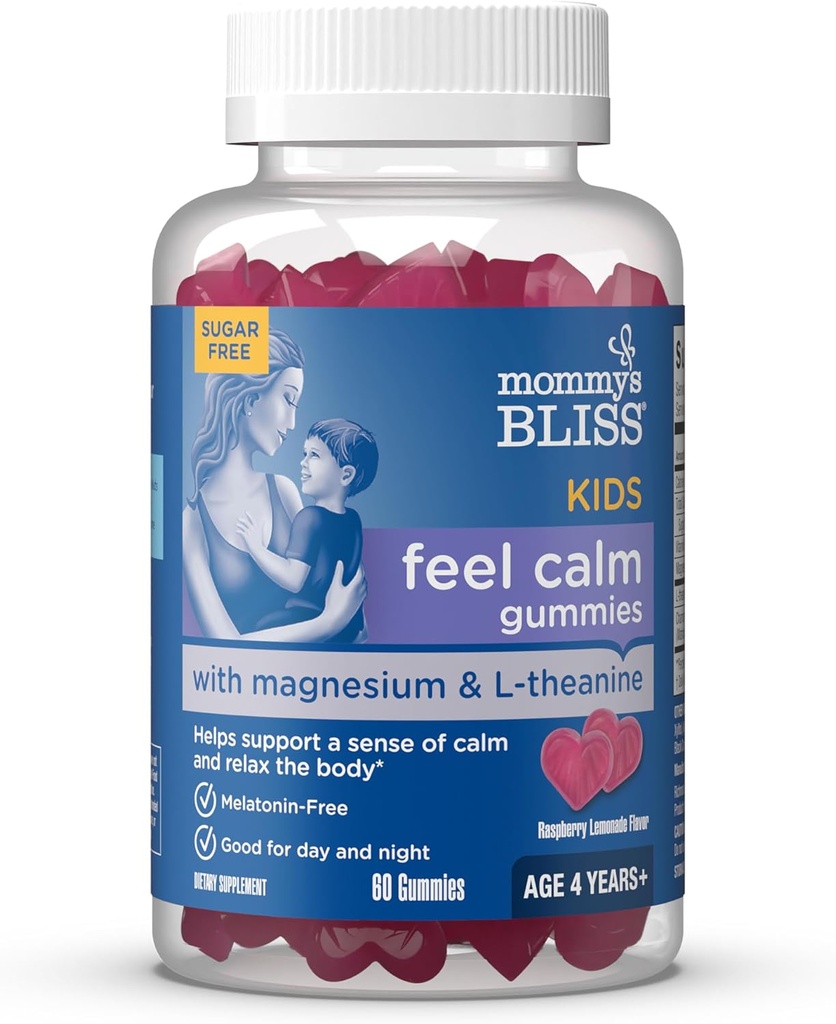 Mamas Glückskinder fühlen sich ruhige Gummis, unterstützen einen Sinn für Ruhe und entspannen Sie den Körper, Made with Magnesium, L-theanine, Sugar Free Raspberry Lemonade Flavor, Alter 4+, 60 Gummis