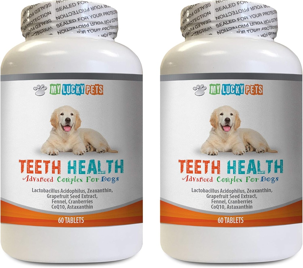 Comprimés de respiration des chiens - Santé avancée des dents pour les chiens - Lutte contre la mauvaise respiration - Meilleur regard Gommes et dents - Vitamine c pour les chiens Pills - 120 comprimés (2 bouteilles)