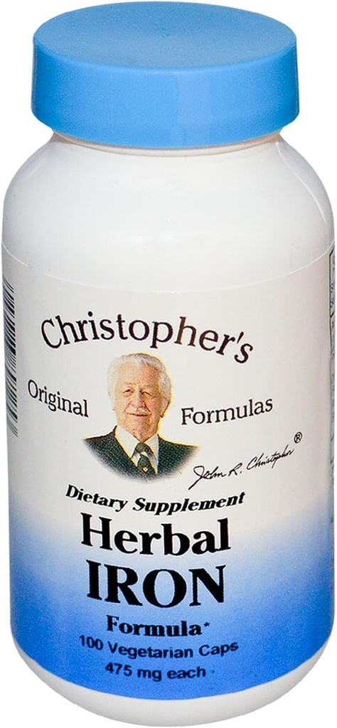 Formula originale di Christopher formula di ferro di erbe, supporto di ferro naturale, 450 mg, 100 capsule vegetariane