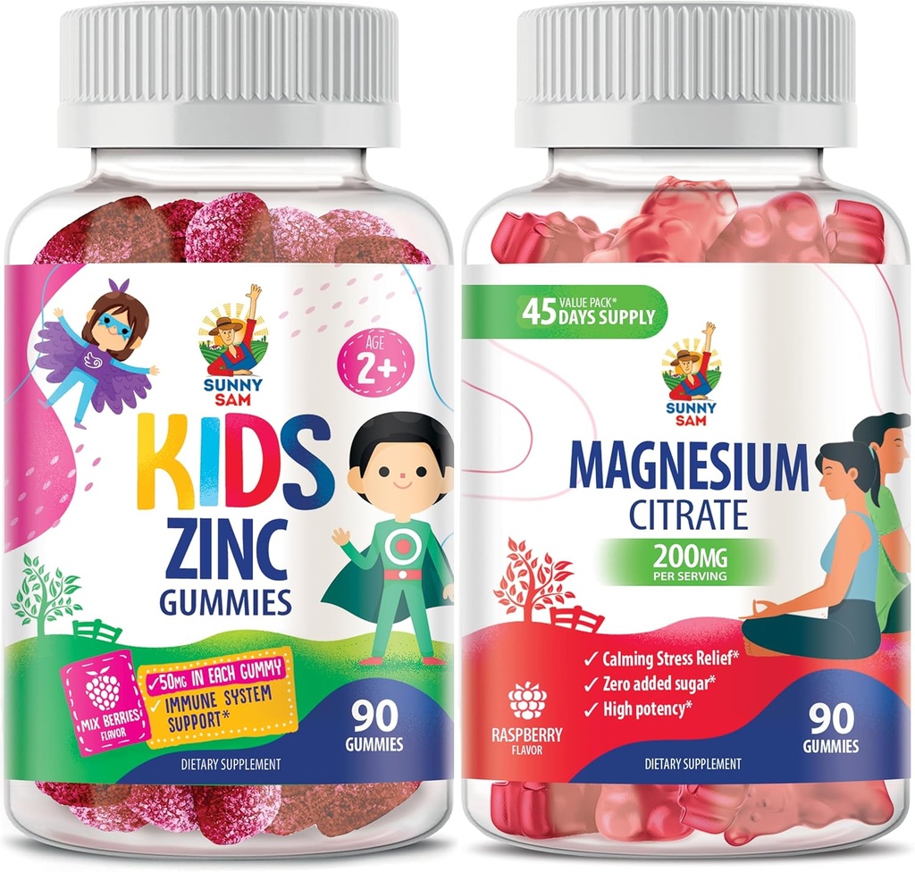Gummie di magnesio per adulti e gommoni di zinco per bambini e adulti. 200mg - Calze di Magnesio Calma - Magnesio Citrato Chewable Supplemento per Mood & Muscle Support. Gomma masticabile in zinco per il supporto immunitario -