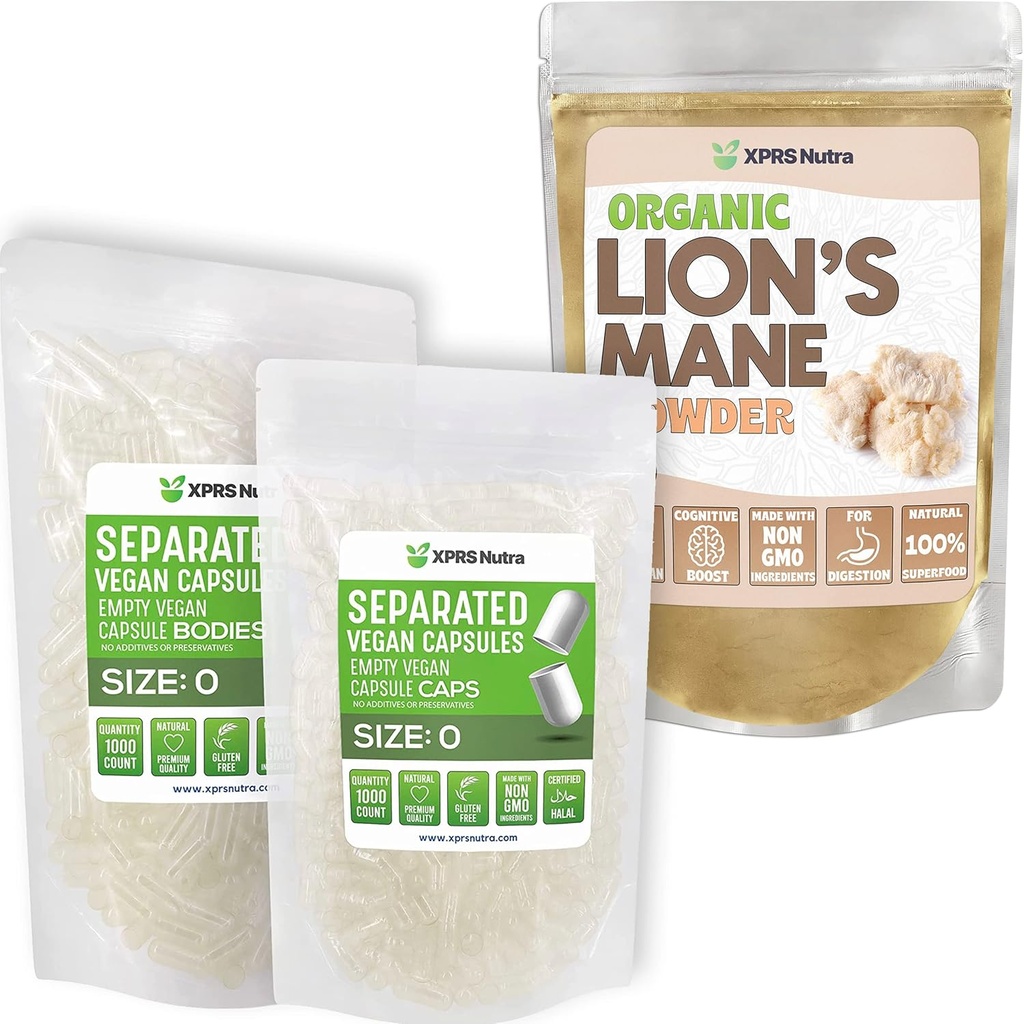 XPRS Nutra Getrennte Größe 0 Kapseln (1000 Zähler) mit Lion's Mane Powder (8 Unze) Bundle