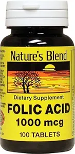 Nature's Blend Folic Acid 1000 mcg 100 Tabs Packung von 2