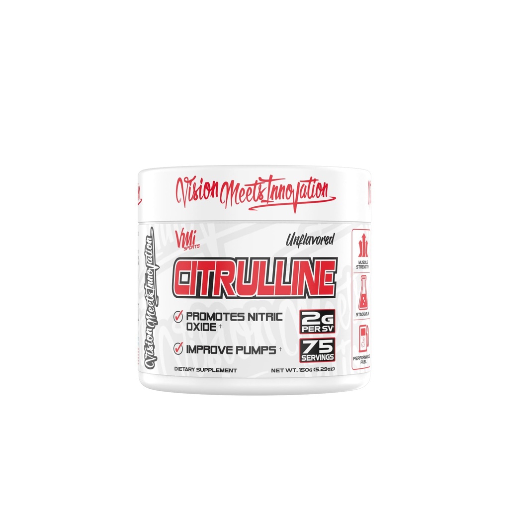 VMI Sports Citrulline Unflavored Powder Pure L-Citrulline | Fördern Sie Nitric Oxide Muskelpumpen | 2 g pro Servieren – 75 Servietten