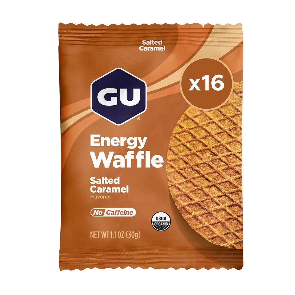 GU Energy Stroopwafel Salty's Caramel Sports Nutrition Waffle, Koffeinfrei, und Kosher Milch, On-the-Go Energy for Any Workout, 16 Count