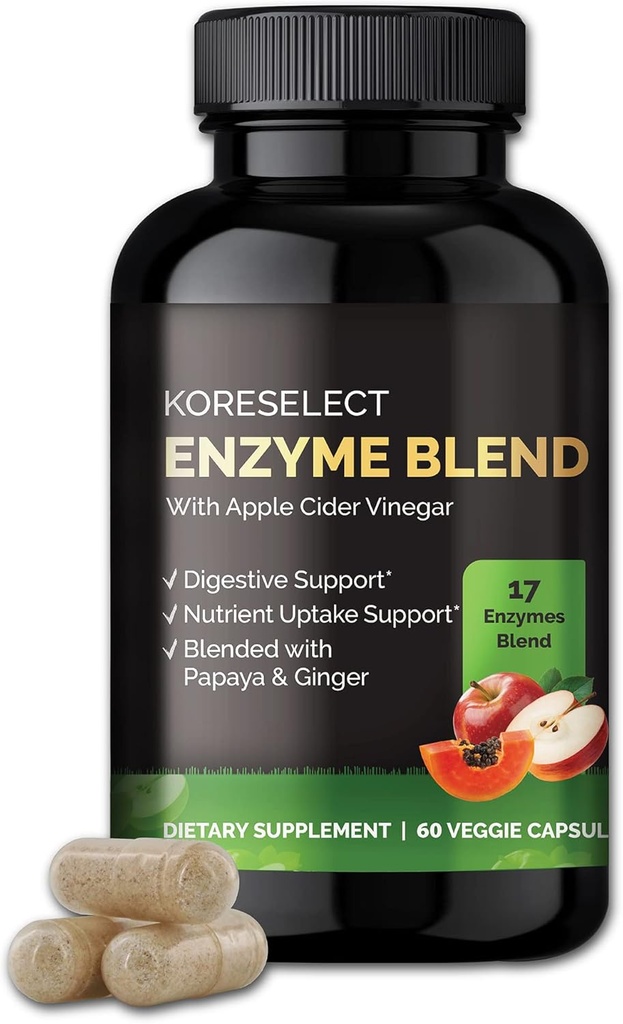 17 miscela enzimatica per il supporto sanitario del fegato digestivo supplemento, supporto immunitario, Bloating & Gas Relief, Absorbimento nutriente, con Aceto di sidro di mela, Ginger, Papaya - 60 capsule