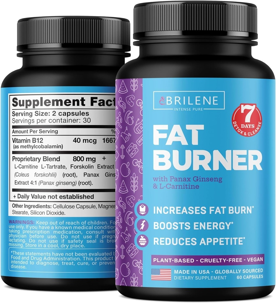 Pillole di perdita di peso per le donne - Made in USA - Natural Appetite Suppressant & Metabolism Booster - Fat Burners con L-Carnitine per perdere peso velocemente - 60 capsule