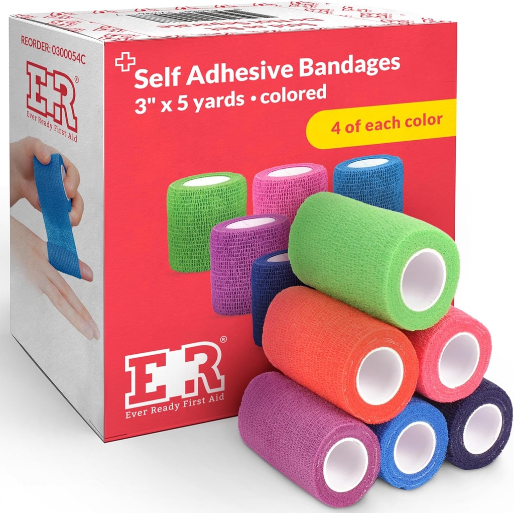 Selbstklebende Cohesive Bandagen 3" x 5 Yards - 24 Graf, Regenbogenfarben