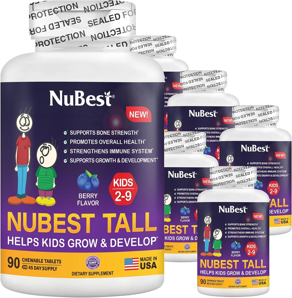 NuBest Tall Kids - Kleinkinder Vitamine und Kinder Vitamine für Alter 2 bis 9 - Unterstützung Knochenstärke, Gesundheit und Immunität - Tierformen - 540 Kaubare Berry Tabletten | Pack 6