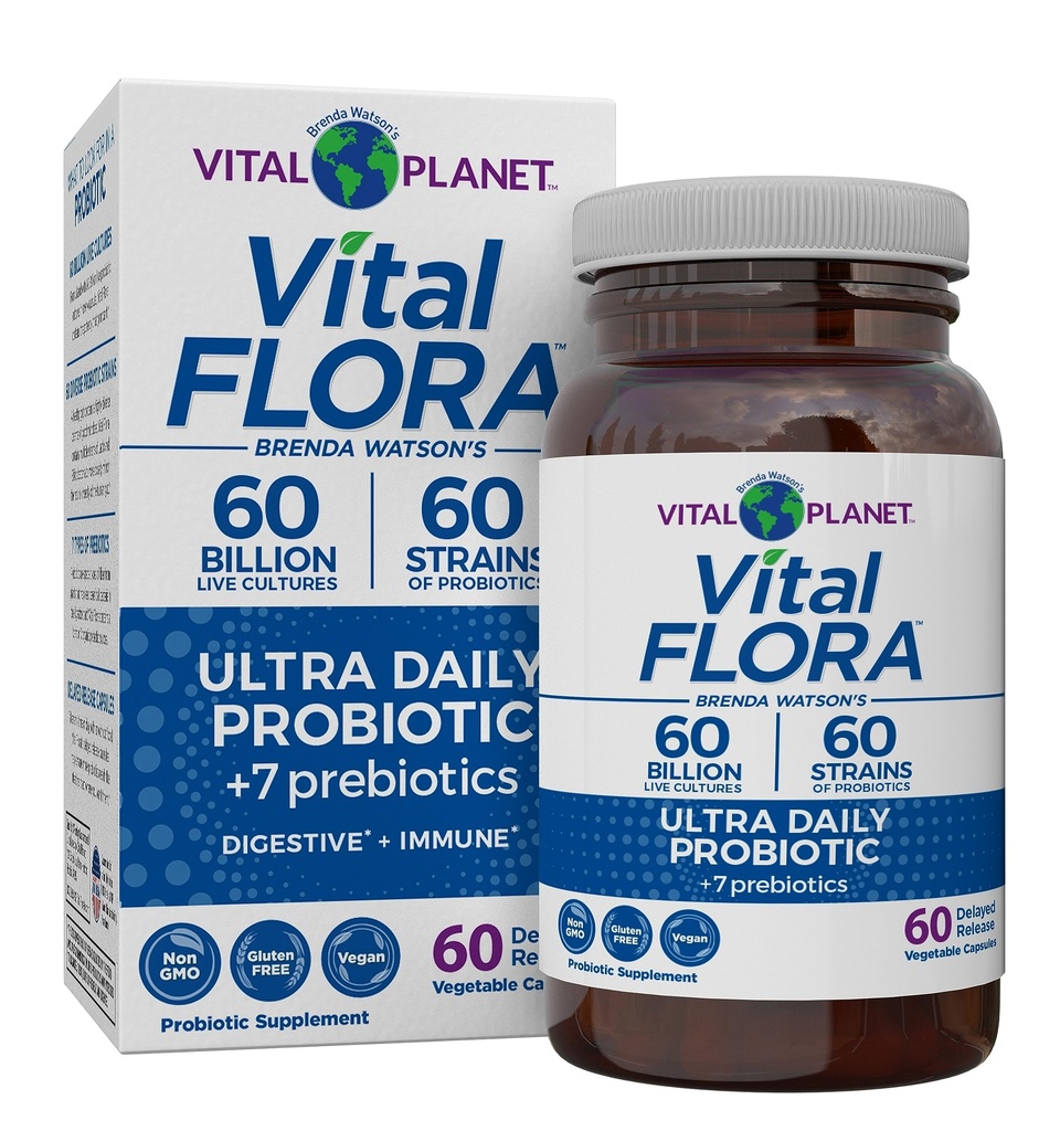 Vital Planet - Vital Flora Ultra Daily Probiotic 60 Billion CFU, Diverse Strains, Organic Prebiotics, Immununterstützung, Bloating Relief, Digestive Health Probiotics für Frauen und Männer 60 Kapseln