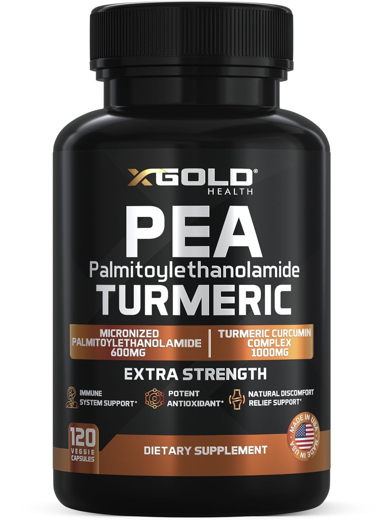 Pea Palmitoylethanolamid + Turmeric Curcumin Complex – 1600mg Micronized 99% & 95% Curcuminoids – High Potency Joint Support, Mobility & Comfort – Made in USA