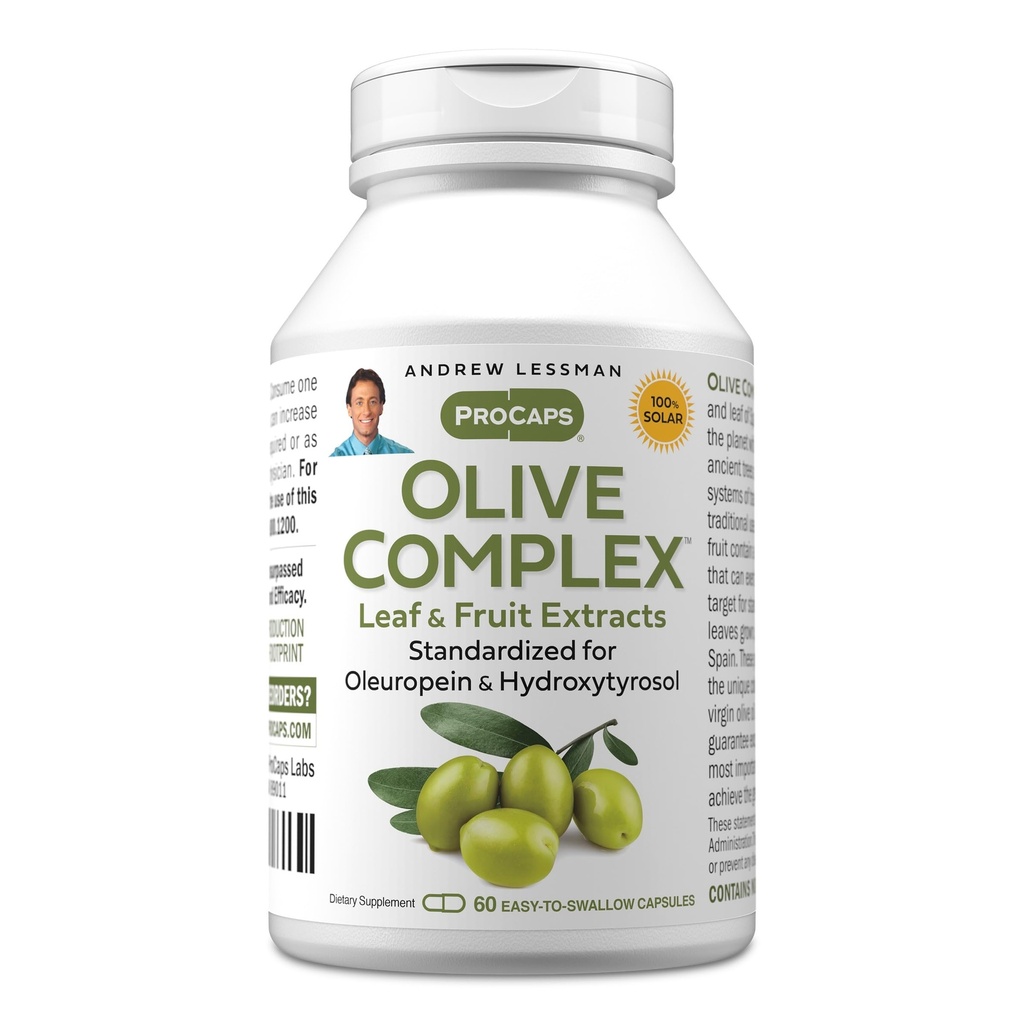 ANDREW MOINSMAN Olive Complex - 60 Capsules - Extraits de feuilles et de fruits. Standardisé pour Oleuropein et Hydroxytyrosol pour soutenir la santé cardiovasculaire et immunitaire. Petites capsules faciles à avaler