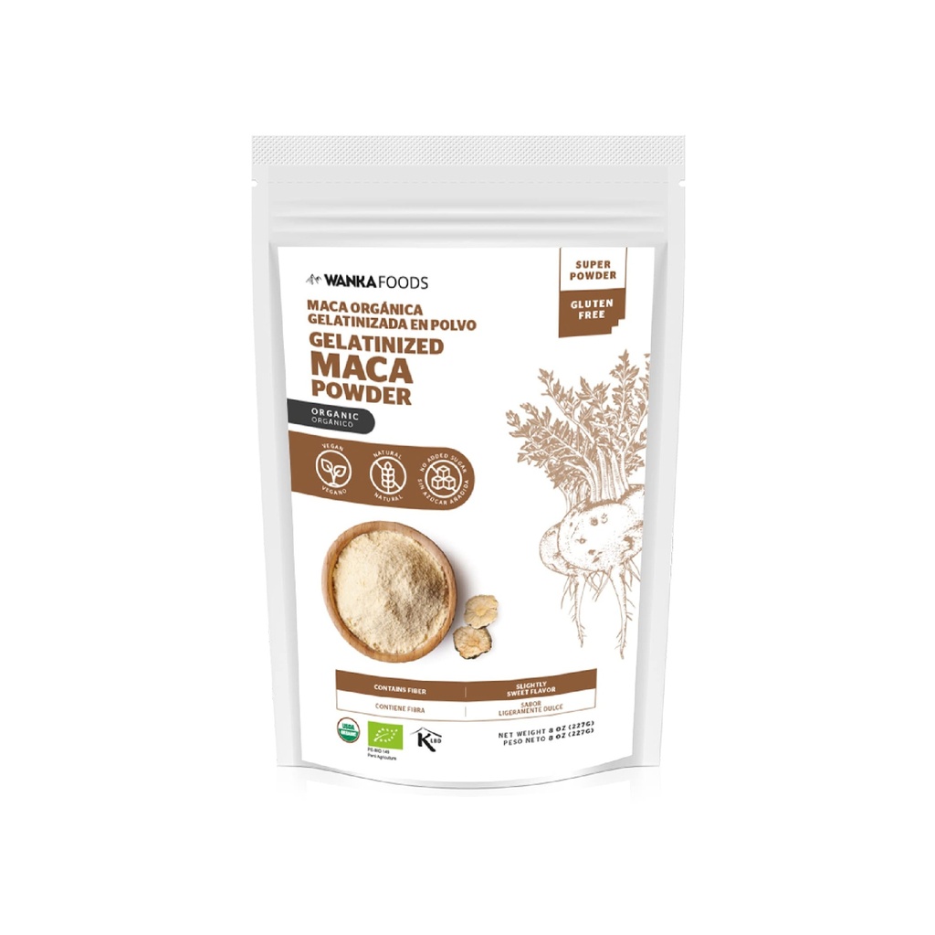 Polvere maca gelatinizzata organica, 8oz o 227g 1 borsa, radice maca peruviana. Vegan, USDA organico, non OGM, senza glutine, senza glutine, adaptogene Keto-Friendly Utilizzato per aumentare l'energia, la vitalità e l'eccedenza