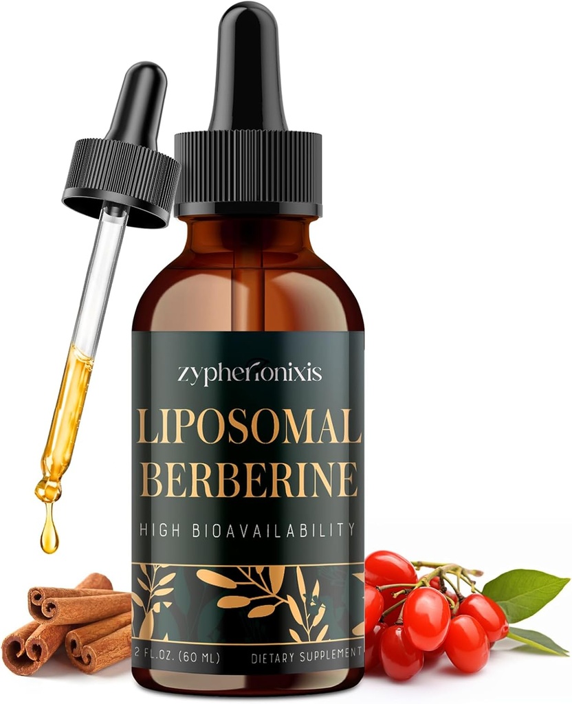 Supplément gouttes de berbère liposomique 3000mg - Activateur AMPK à haute absorption, Complexe Berbère Bio avec Ceylan Cinnamon & Ginger pour Immune & Digestion (2 fl oz)