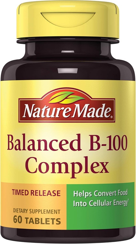 Nature Made Balanced B-100 Timed Release (Thiamin, Riboflavin, Niacin, B6, B12, Biotin, Pantothensäure & Folsäure) Tabletten 60 Ct