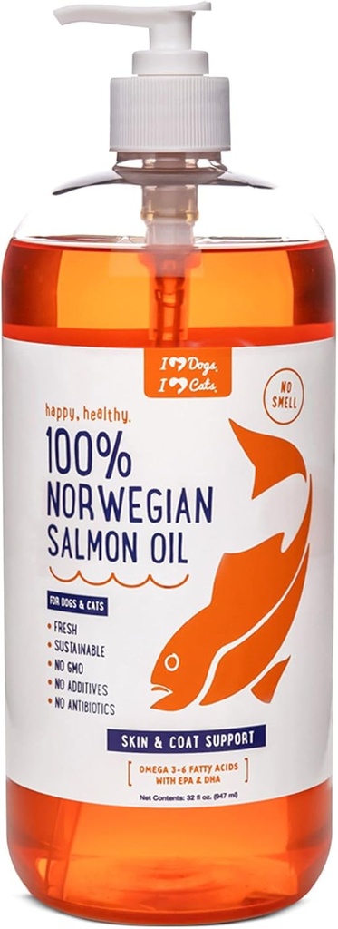 iHeartDogs Lachsöl für Hunde und Katzen - Nourishing Skin & Coat Omega 3 Fischöl für Hunde Unterstützt Allergy & Itch Relief, Herzgesundheit und Gelenkgesundheit - 32 oz