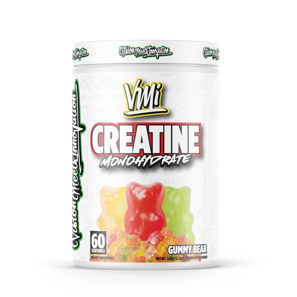 VMI Sport Kreatin Monohydrat Pulver Muskelmasse – Stärke – Größe – Leistung | 5 Gramm pro Portion (60 Servierungen, Gummy Bear)