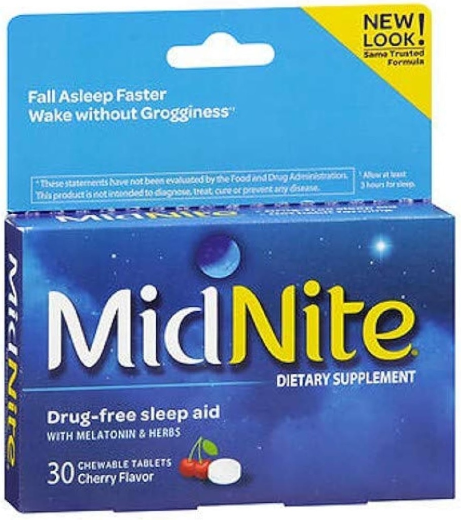 MidNite santé de sommeil pour l'insomnie occasionnelle, 30 comprimés de cerise à croquer (paquet de 3)
